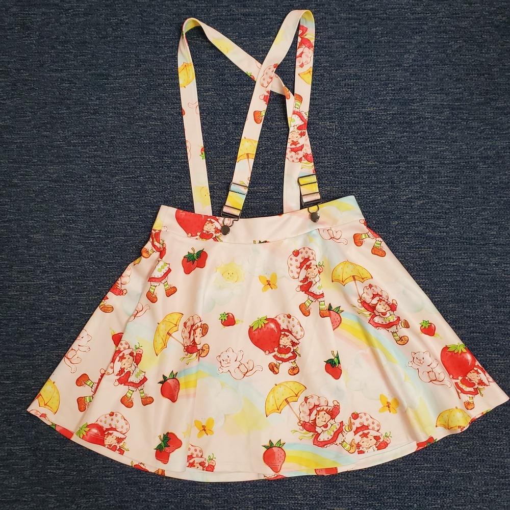 Strawberry Shortcake X Hot Topic Womens Suspender Skirt Size L Pink Kidcore